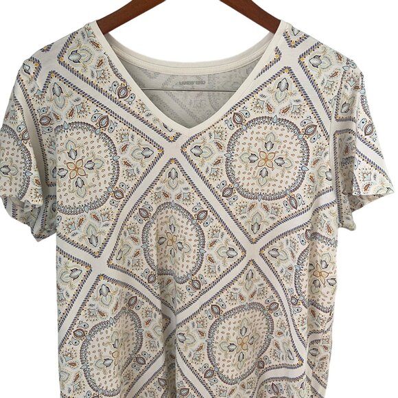Lands End Mandala Medallion Print SZ Large V-Neck Top Cotton NEW w/o Tags - Picture 3 of 6